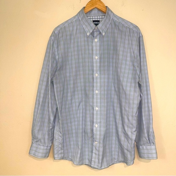 Jos A Bank Reserve Trad Fit Long Sleeve Button Down Shirt L Contrast Cuffs - Picture 1 of 9